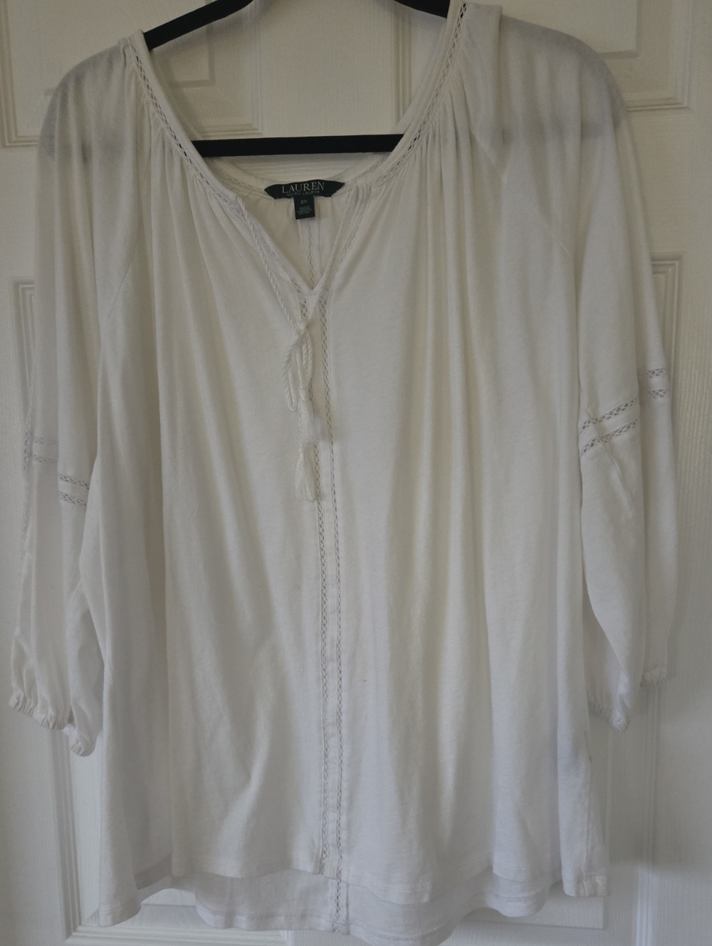 Ralph Lauren White Tie-Neck Boho Tunic